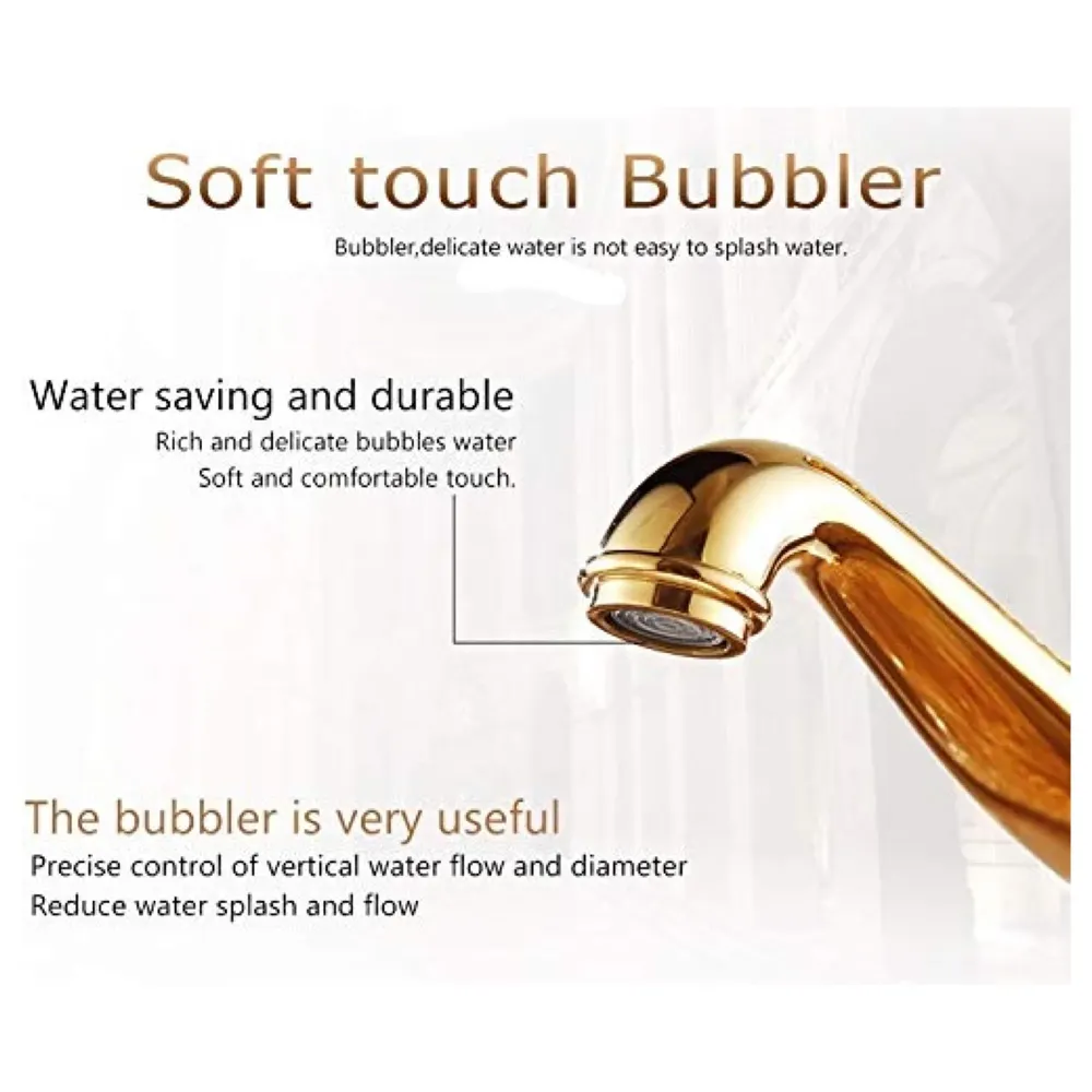 White Gold Basin Tap Faucet Mixer Hot and Cold ~ 28 Cms Height Table Mounted with 2 Braided Connection Pipes 450mm (Without pop-up) (White Diamond) Brass Material