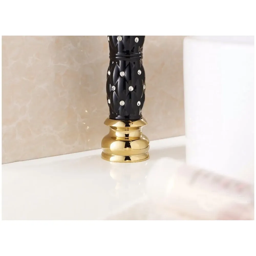 Black Gold Basin Tap Faucet Mixer ~ 28 Cms Height Table Mounted with 2 Braided Connection Pipes 450mm(Without pop-up) (Black Diamond)