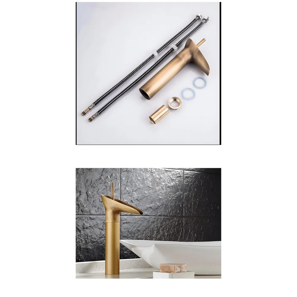 Copper Antique Brown Basin Mixer Faucet Tap Waterfall 12 inches Height, Hot and Cold, for Bathroom, Toilet Wash Basins, Antique Design