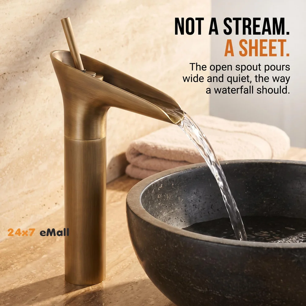 Copper Antique Brown Basin Mixer Faucet Tap Waterfall 12 inches Height, Hot and Cold, for Bathroom, Toilet Wash Basins, Antique Design