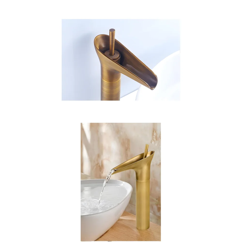 Copper Antique Brown Basin Mixer Faucet Tap Waterfall 12 inches Height, Hot and Cold, for Bathroom, Toilet Wash Basins, Antique Design