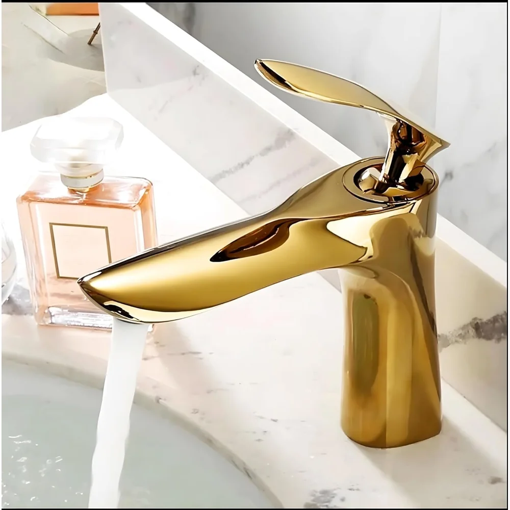 Copper 90 Degree Single Lever Basin Mixer, Golden