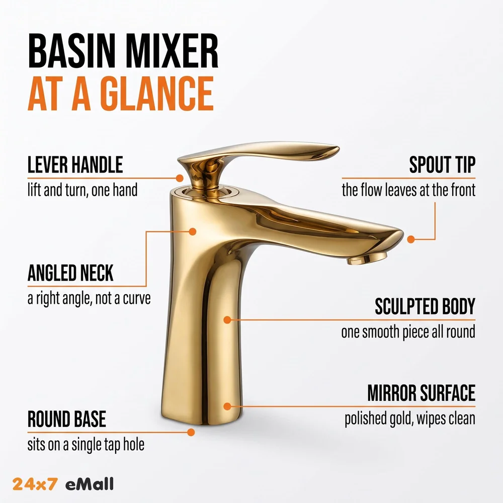 Copper 90 Degree Single Lever Basin Mixer, Golden