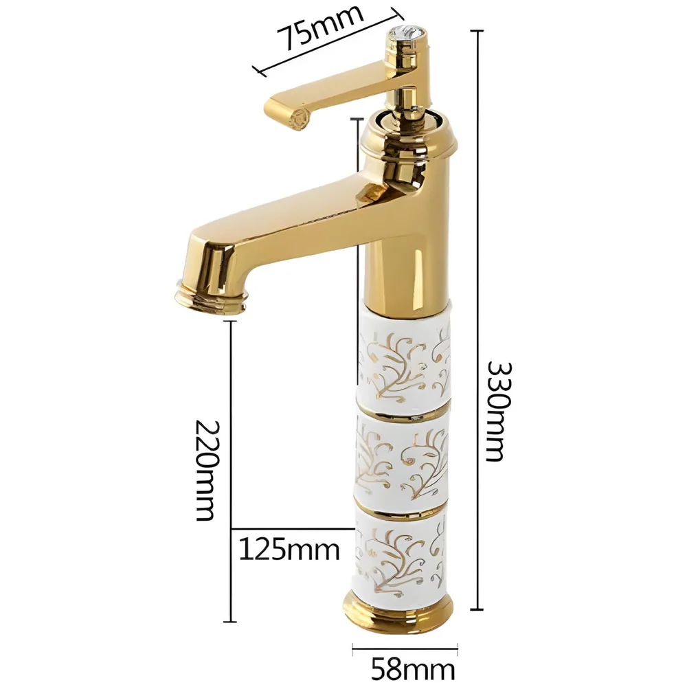 Brass Gold White Flower Mixer Hot and Cold Basin Tap Faucet Sink Mixer Golden Colour Aura Florina (Tall Body 12 Inches) for Bathroom Toilet Wash Basins