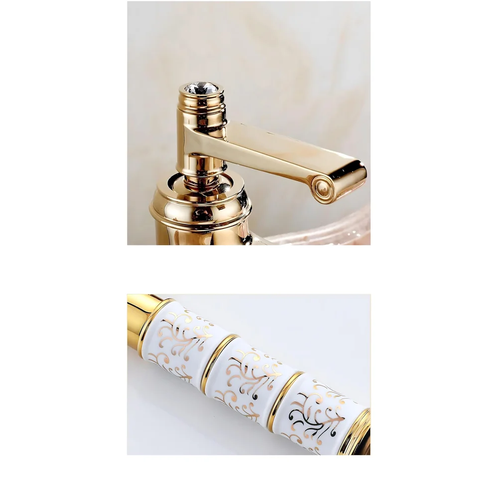 Brass Gold White Flower Mixer Hot and Cold Basin Tap Faucet Sink Mixer Golden Colour Aura Florina (Tall Body 12 Inches) for Bathroom Toilet Wash Basins