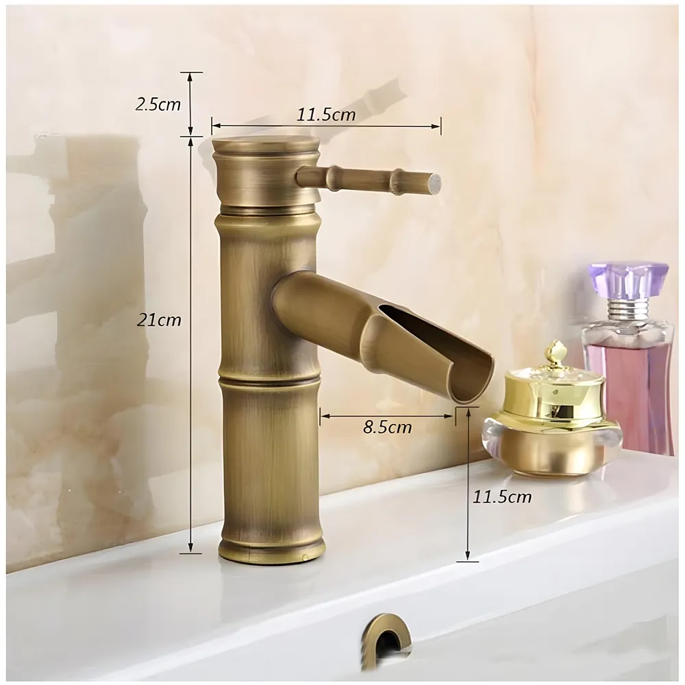 Short Waterfall Bamboo Basin Mixer Washbasin Faucet Brass 7in