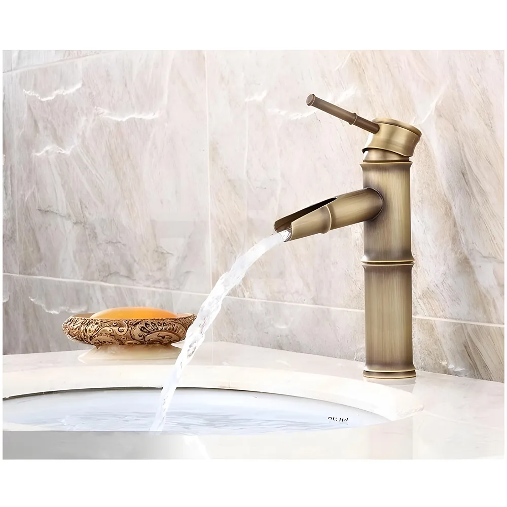 Short Waterfall Bamboo Basin Mixer Washbasin Faucet Brass 7in