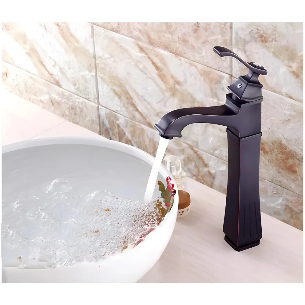 The Big Ben Brass Basin Tap Faucet Mixer with 2 Braided Connection Pipes, Black