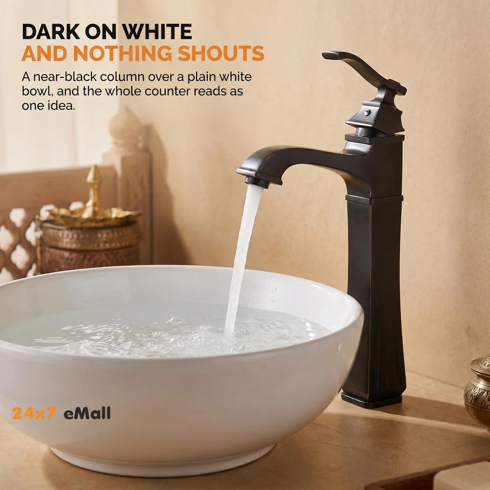 The Big Ben Brass Basin Tap Faucet Mixer with 2 Braided Connection Pipes, Black