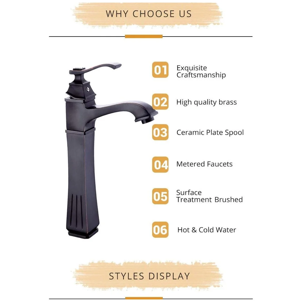 The Big Ben Brass Basin Tap Faucet Mixer with 2 Braided Connection Pipes, Black