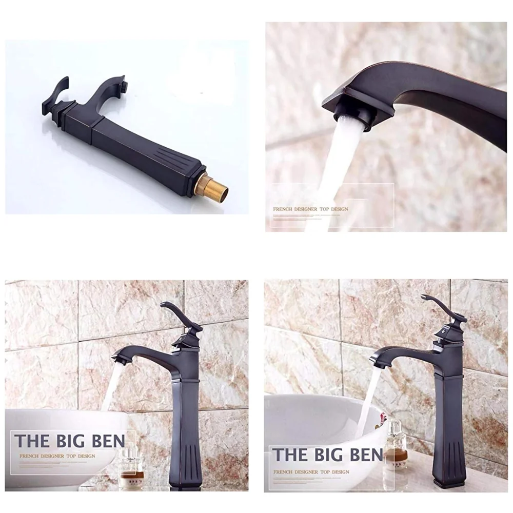 The Big Ben Brass Basin Tap Faucet Mixer with 2 Braided Connection Pipes, Black