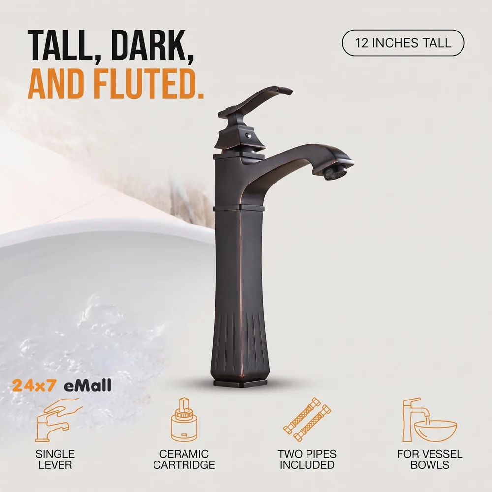 The Big Ben Brass Basin Tap Faucet Mixer with 2 Braided Connection Pipes, Black