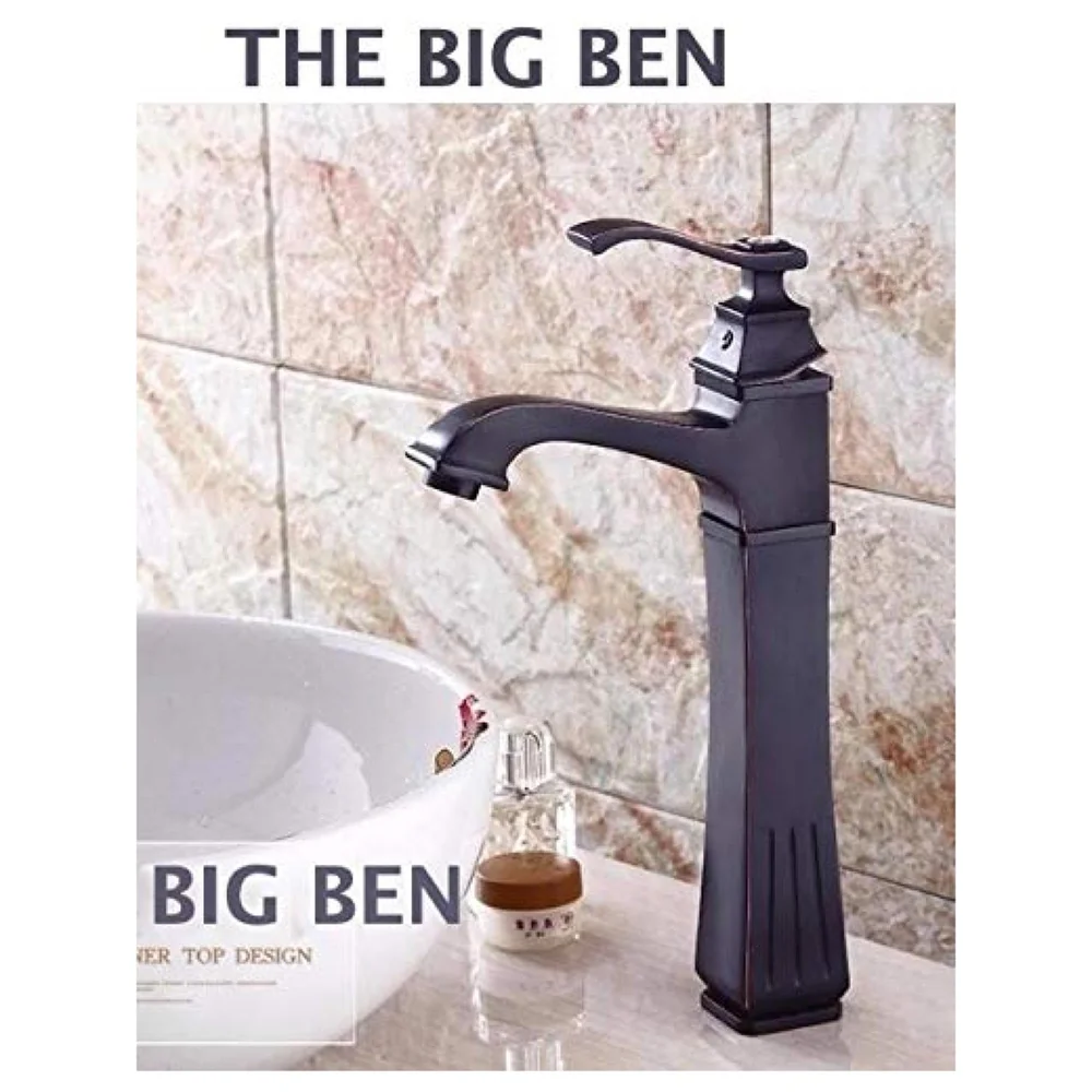 The Big Ben Brass Basin Tap Faucet Mixer with 2 Braided Connection Pipes, Black