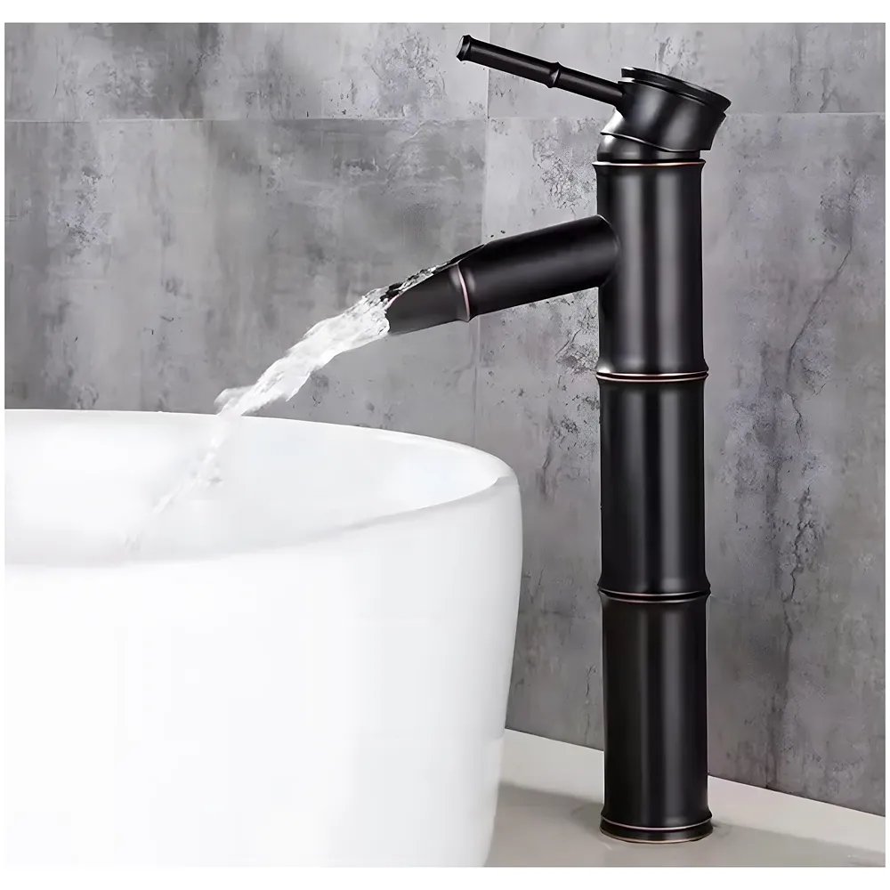 Black Bamboo Basin Tap Faucet Mixer Matt Hot Cold Tap 12 inch