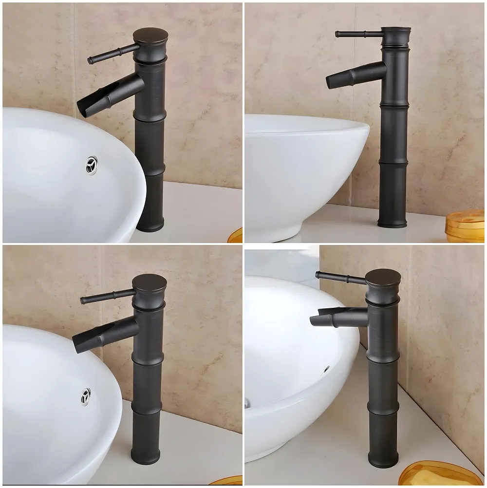 Black Bamboo Basin Tap Faucet Mixer Matt Hot Cold Tap 12 inch