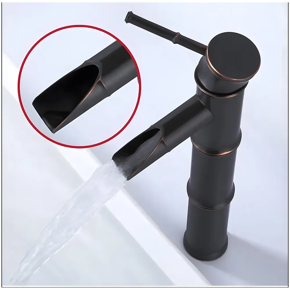 Black Bamboo Basin Tap Faucet Mixer Matt Hot Cold Tap 12 inch