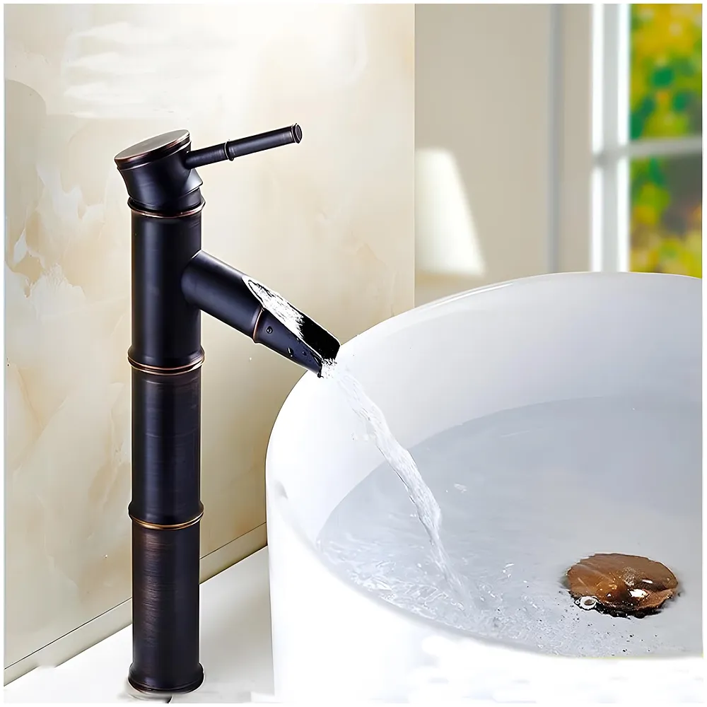 Black Bamboo Basin Tap Faucet Mixer Matt Hot Cold Tap 12 inch