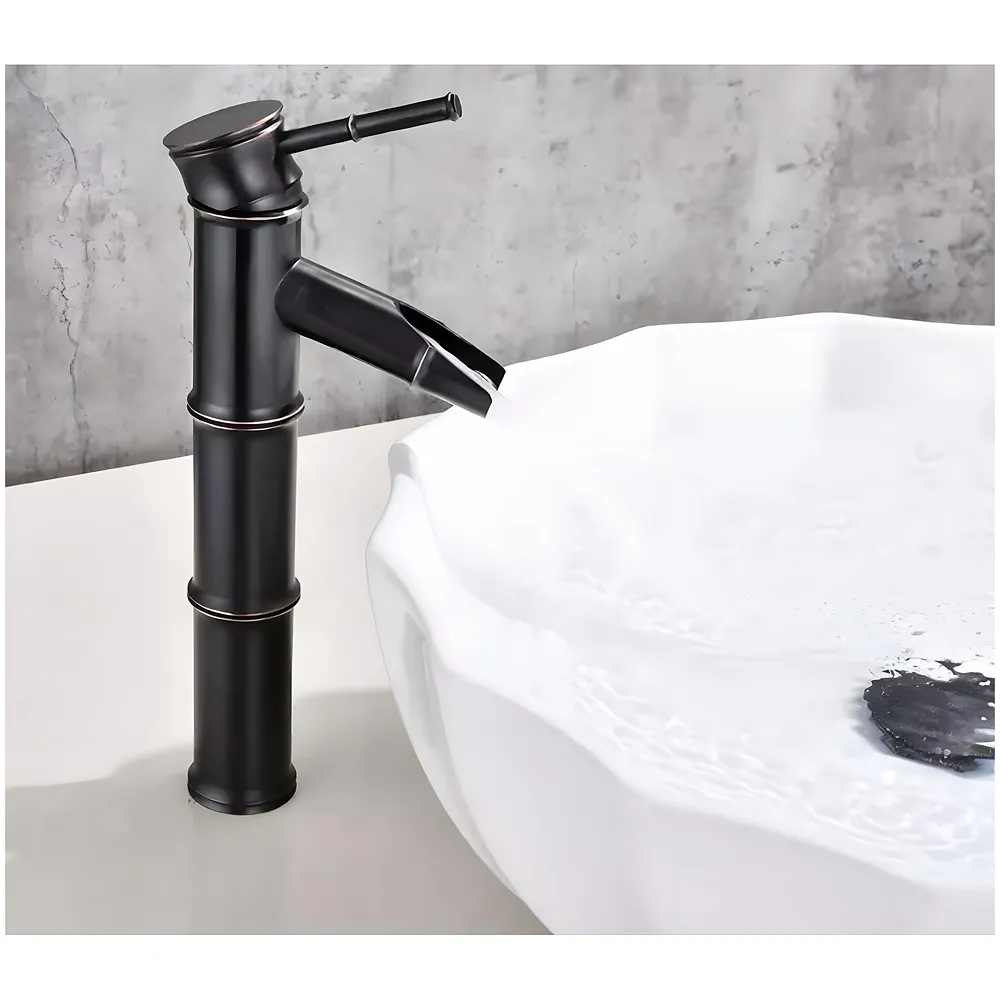 Black Bamboo Basin Tap Faucet Mixer Matt Hot Cold Tap 12 inch