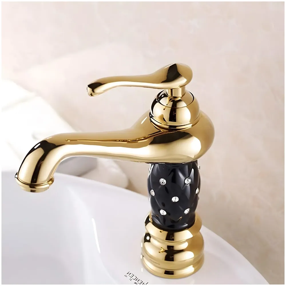 Black Gold Basin Tap Faucet Mixer for Bathroom Toilet Wash Basins Hot and Cold Water 7 inch Height