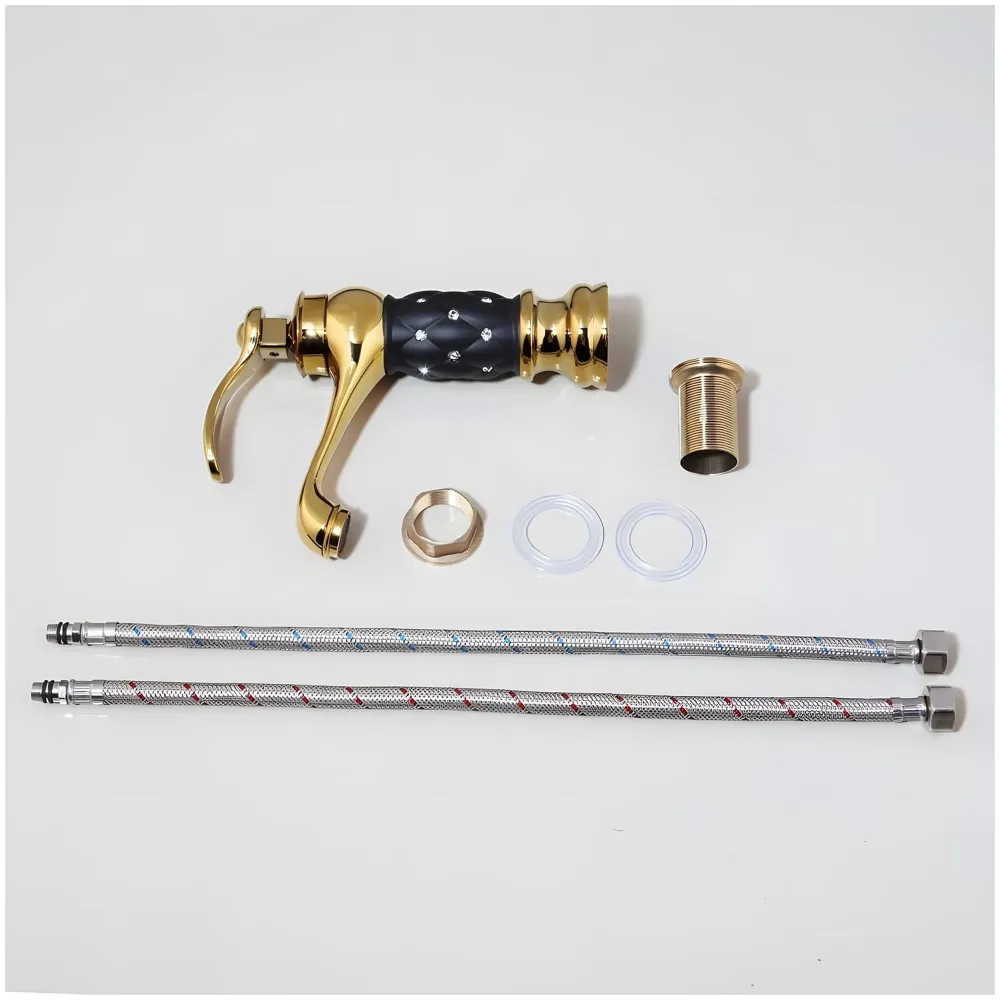 Black Gold Basin Tap Faucet Mixer for Bathroom Toilet Wash Basins Hot and Cold Water 7 inch Height
