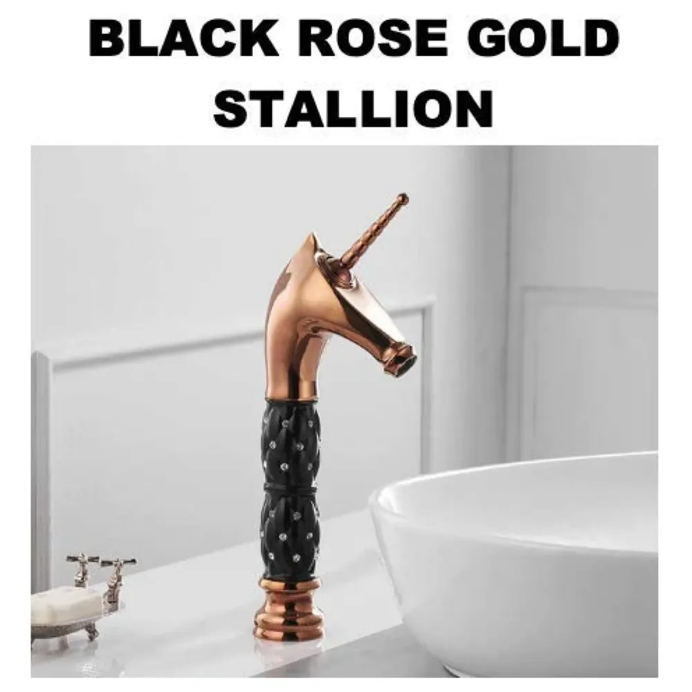 Unicorn Heavy Single Lever Basin Mixer ~ with 2 Braided Connection Pipes 450mm (Without pop-up) (Black Rose Gold)