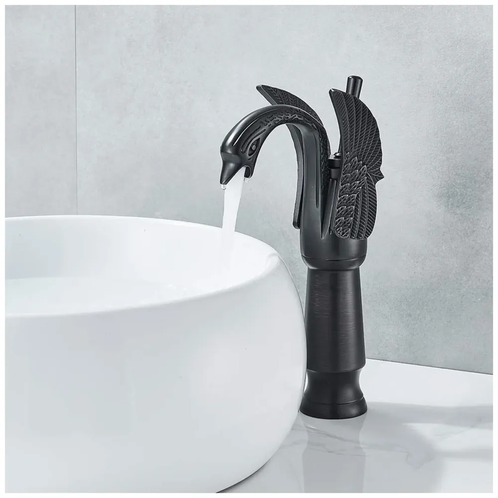 Black Swan Basin Tap Faucet Mixer for Bathroom Toilet Wash Basins Hot and Cold Water 12 Inches Height Matt Black Colour