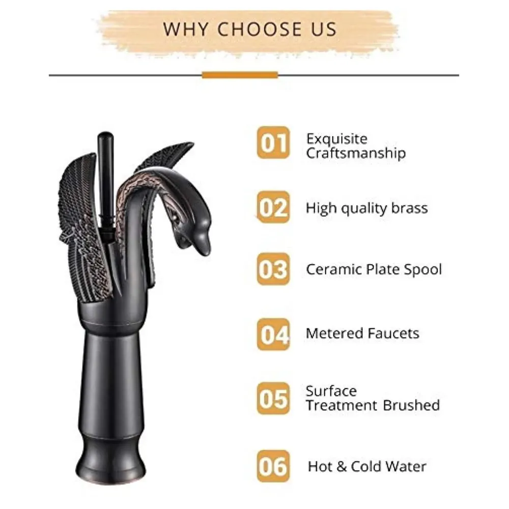 Black Swan Basin Tap Faucet Mixer for Bathroom Toilet Wash Basins Hot and Cold Water 12 Inches Height Matt Black Colour