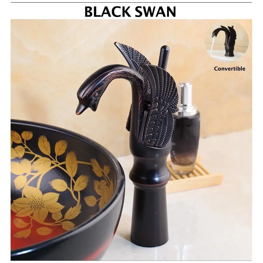 Black Swan Basin Tap Faucet Mixer for Bathroom Toilet Wash Basins Hot and Cold Water 12 Inches Height Matt Black Colour