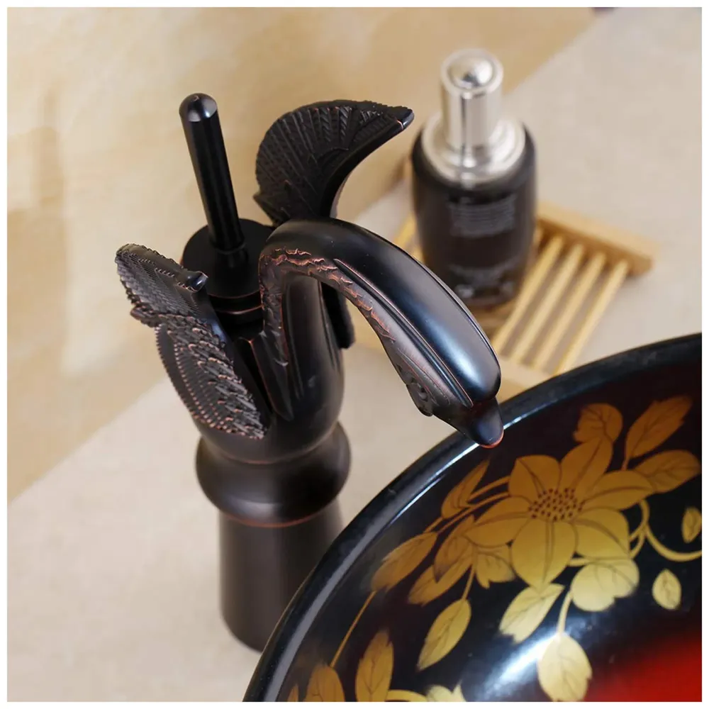 Black Swan Basin Tap Faucet Mixer for Bathroom Toilet Wash Basins Hot and Cold Water 12 Inches Height Matt Black Colour