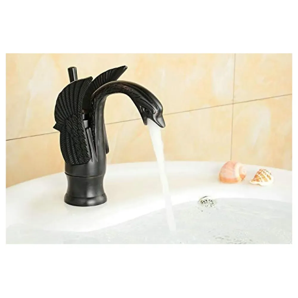 Black Swan Basin Tap Faucet Mixer for Bathroom Toilet Wash Basins Hot and Cold Water 12 Inches Height Matt Black Colour