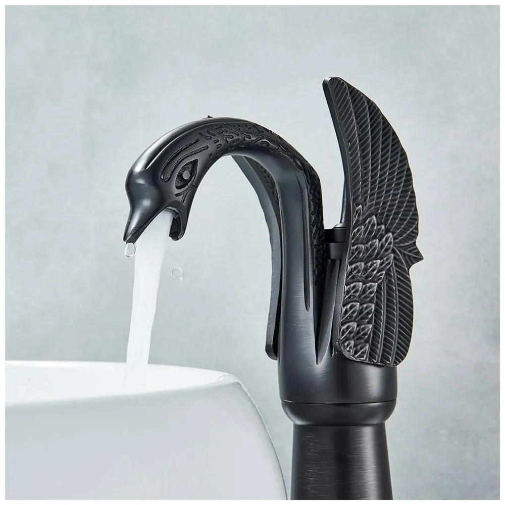 Black Swan Basin Tap Faucet Mixer for Bathroom Toilet Wash Basins Hot and Cold Water 12 Inches Height Matt Black Colour