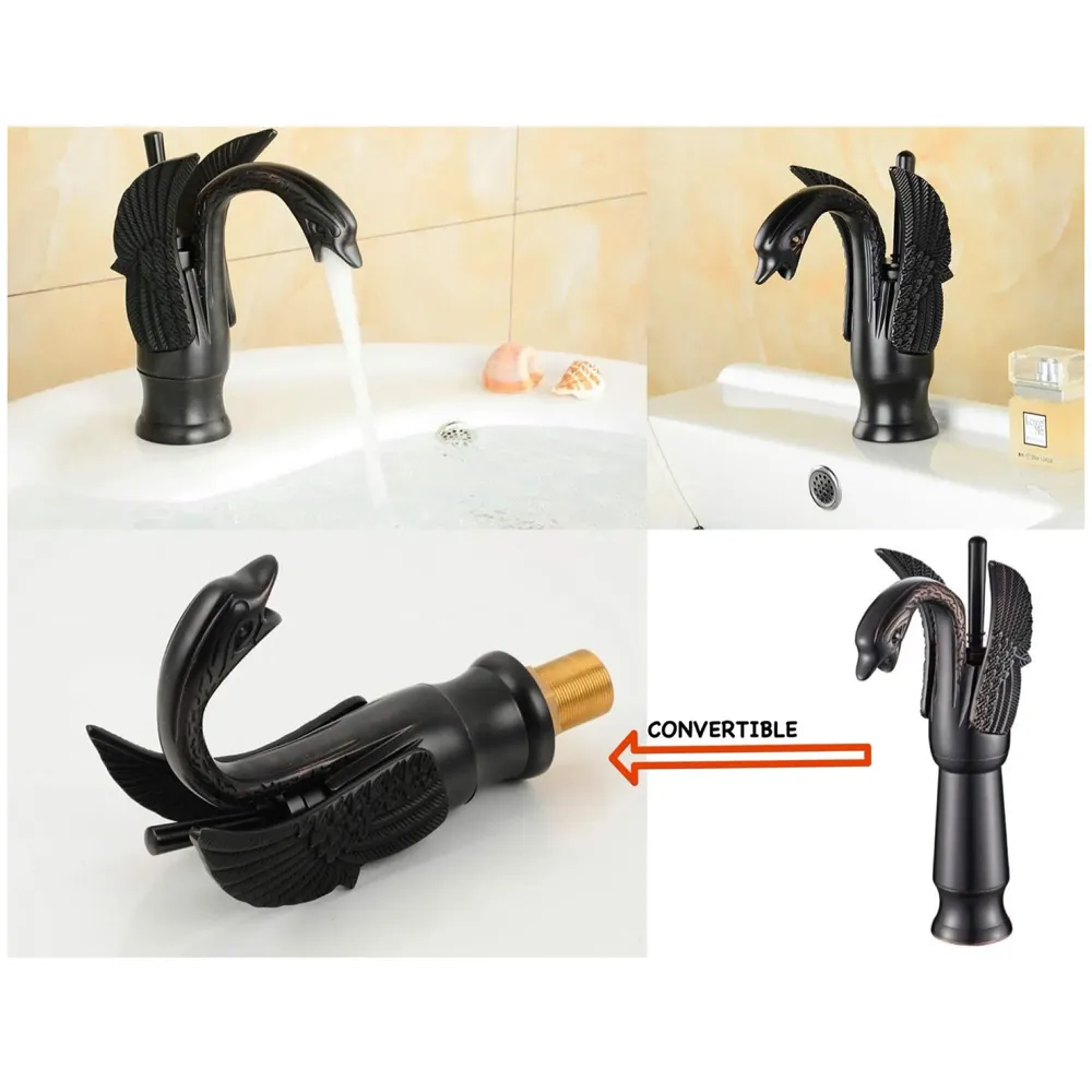Black Swan Basin Tap Faucet Mixer for Bathroom Toilet Wash Basins Hot and Cold Water 12 Inches Height Matt Black Colour