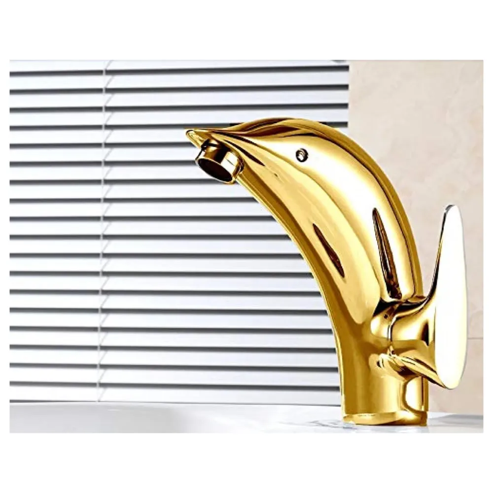 Premium Heavy Single Lever Basin Mixer ~ with 2 Braided Connection Pipes 450mm (Without pop-up) (Dolphin Gold)