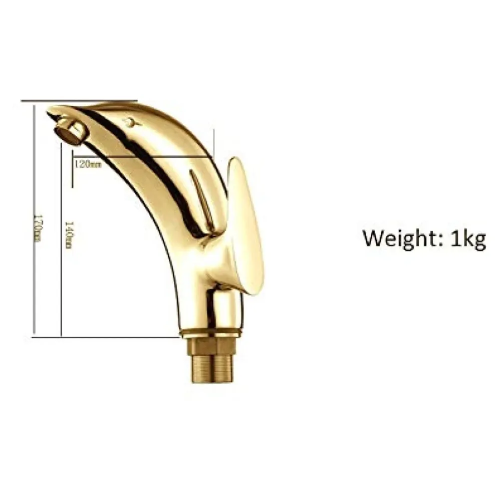 Premium Heavy Single Lever Basin Mixer ~ with 2 Braided Connection Pipes 450mm (Without pop-up) (Dolphin Gold)