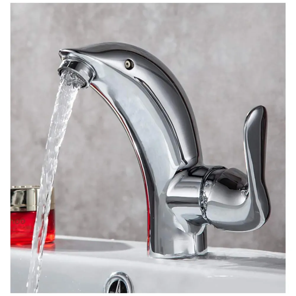 Premium Heavy Single Lever Basin Mixer ~ with 2 Braided Connection Pipes 450mm (Without pop-up) (Dolphin Silver)
