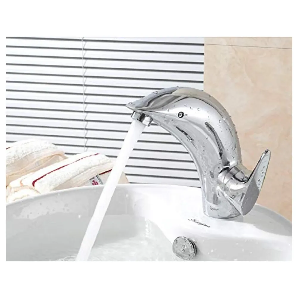 Premium Heavy Single Lever Basin Mixer ~ with 2 Braided Connection Pipes 450mm (Without pop-up) (Dolphin Silver)