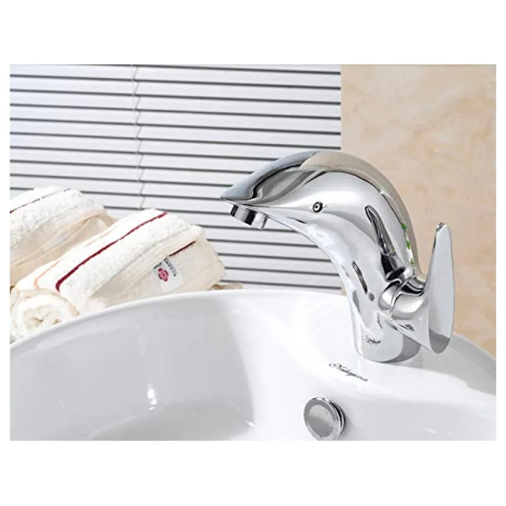 Premium Heavy Single Lever Basin Mixer ~ with 2 Braided Connection Pipes 450mm (Without pop-up) (Dolphin Silver)