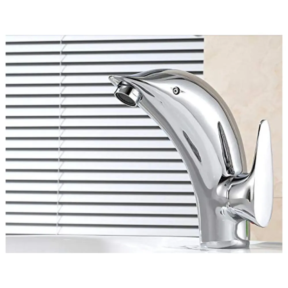 Premium Heavy Single Lever Basin Mixer ~ with 2 Braided Connection Pipes 450mm (Without pop-up) (Dolphin Silver)