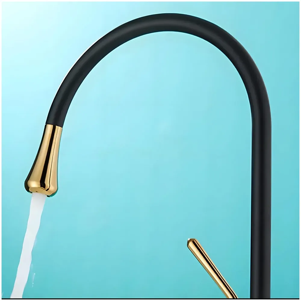 Black Gold Drop Basin Tap Faucet Mixer for Bathroom Toilet Wash Basins Hot and Cold Water Faucet Sink Mixer Colour Tall Body Golden 46cm Height
