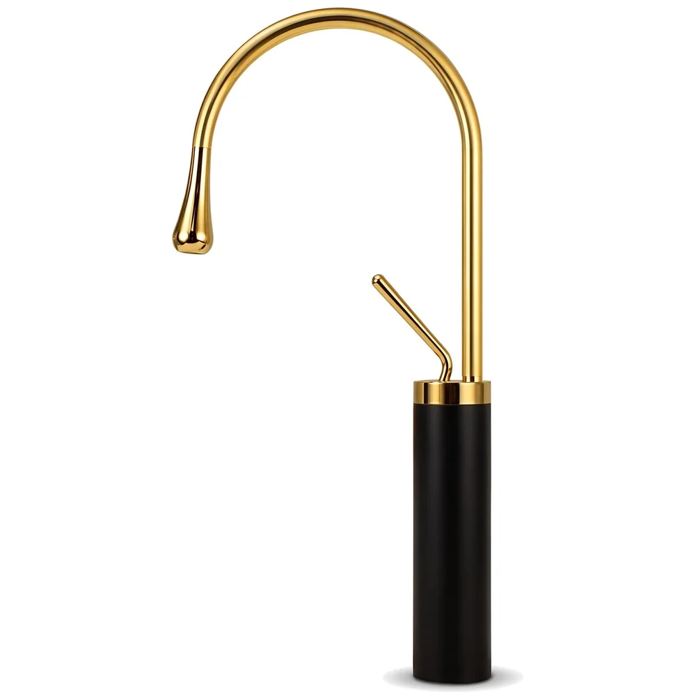 Black Gold Drop Basin Tap Faucet Mixer Tall Body 46 cm Hot Cold