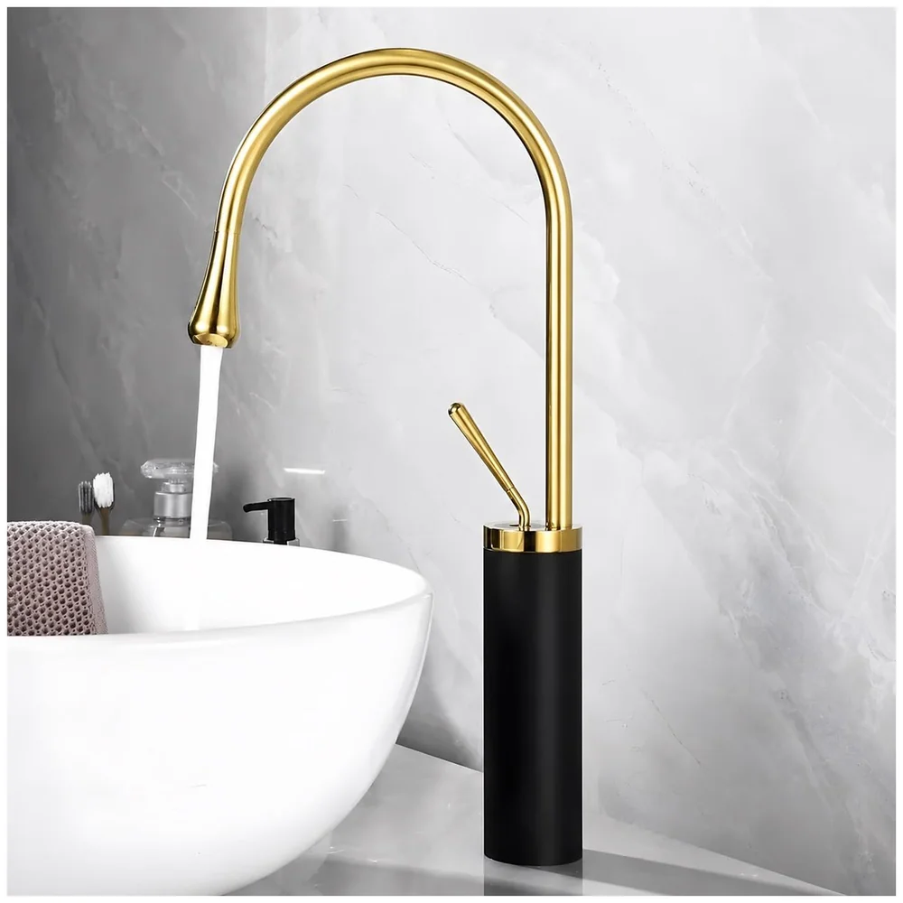 Black Gold Drop Basin Tap Faucet Mixer Tall Body 46 cm Hot Cold