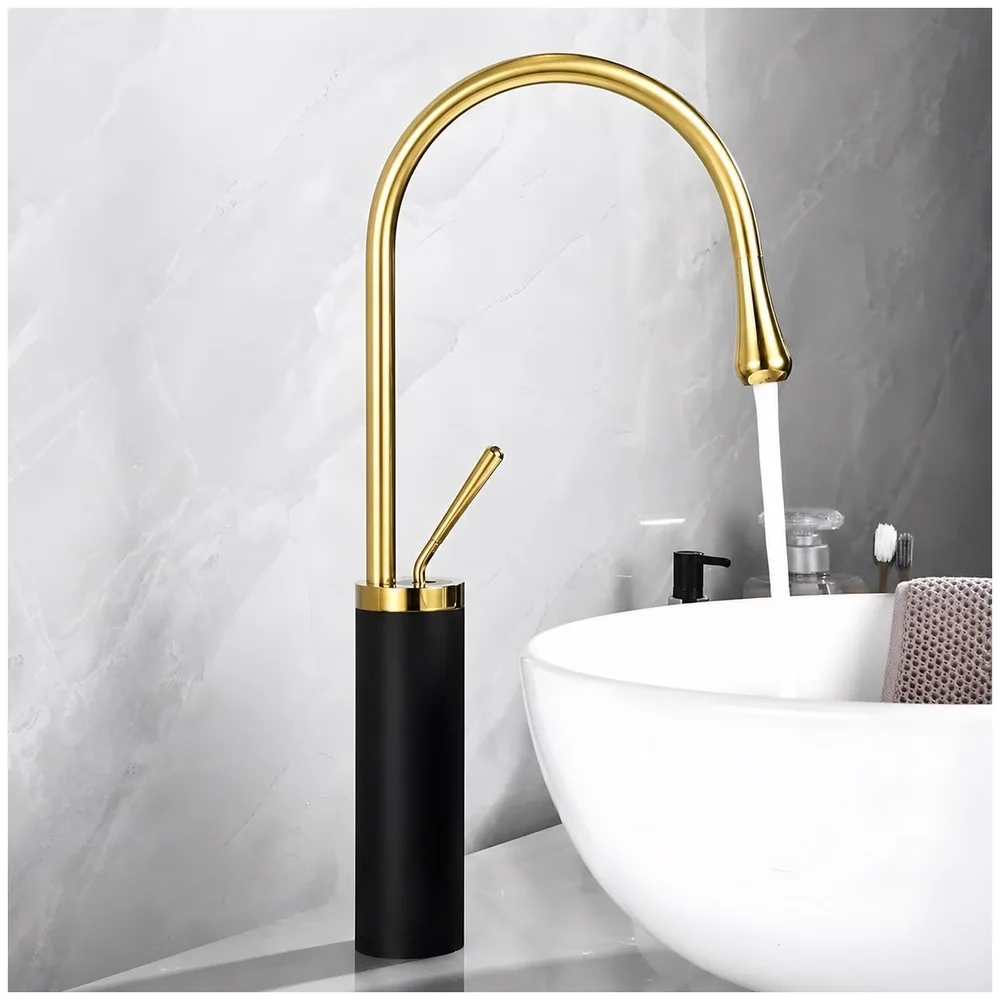Black Gold Drop Basin Tap Faucet Mixer Tall Body 46 cm Hot Cold