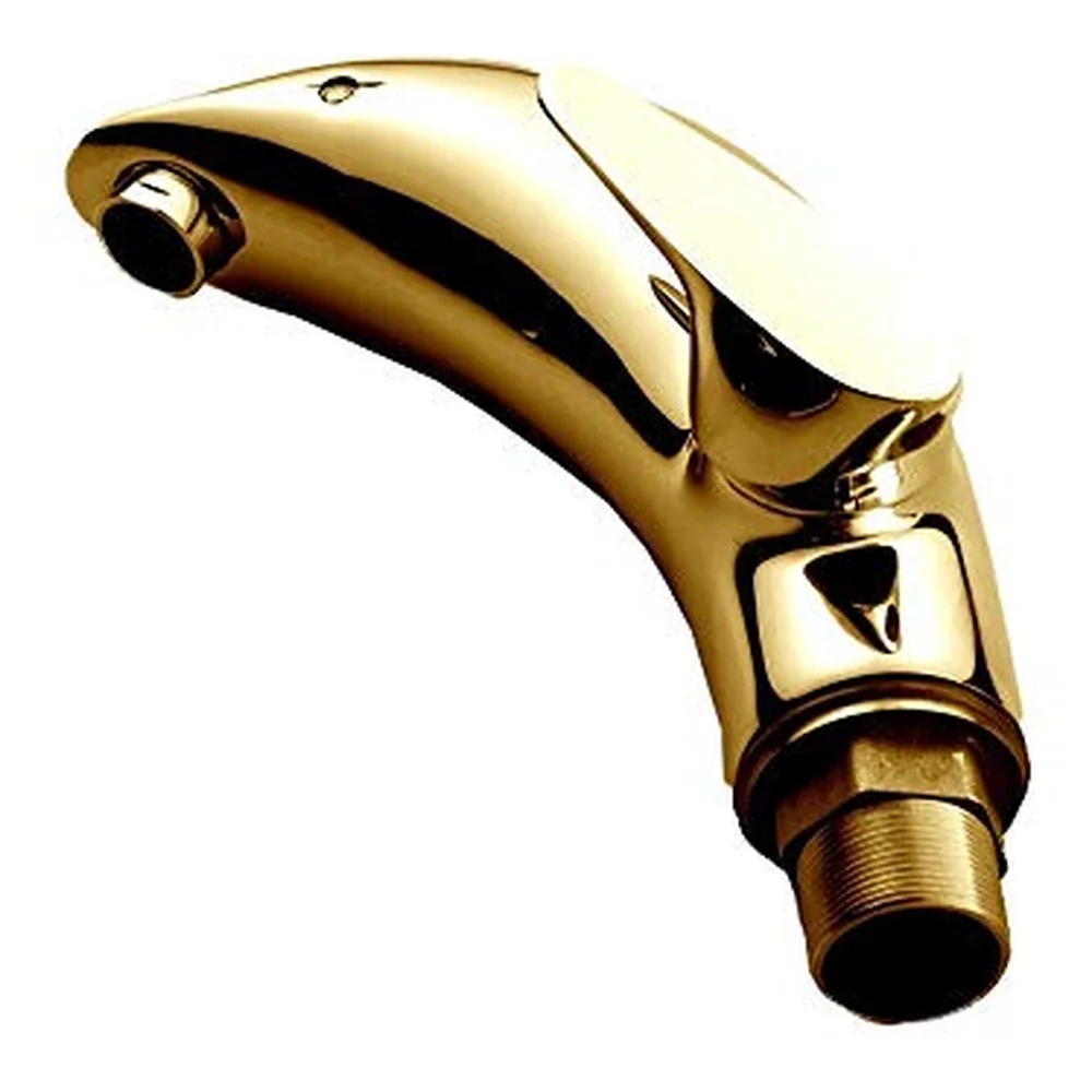 Dolphin Gold Heavy Basin Mixer Tap 2 Braided Pipes 450 mm Set