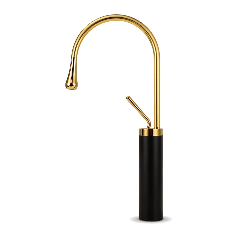 Black Gold Drop Basin Tap Faucet Mixer Tall Body 46 cm Hot Cold