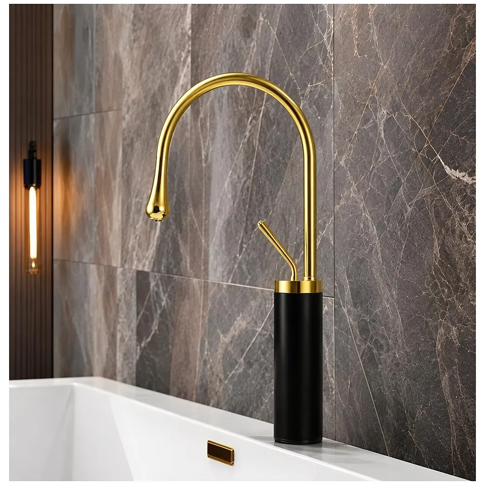 Black Gold Drop Basin Tap Faucet Mixer Tall Body 46 cm Hot Cold