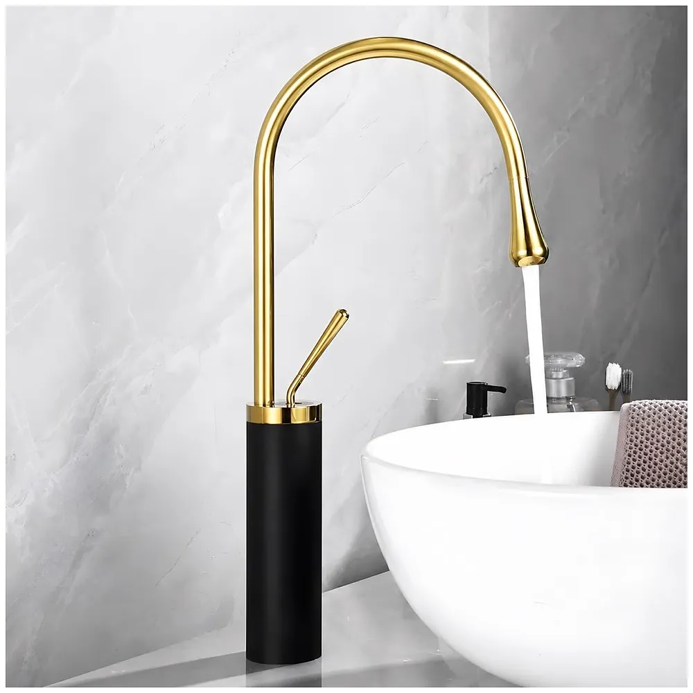 Black Gold Drop Basin Tap Faucet Mixer Tall Body 46 cm Hot Cold
