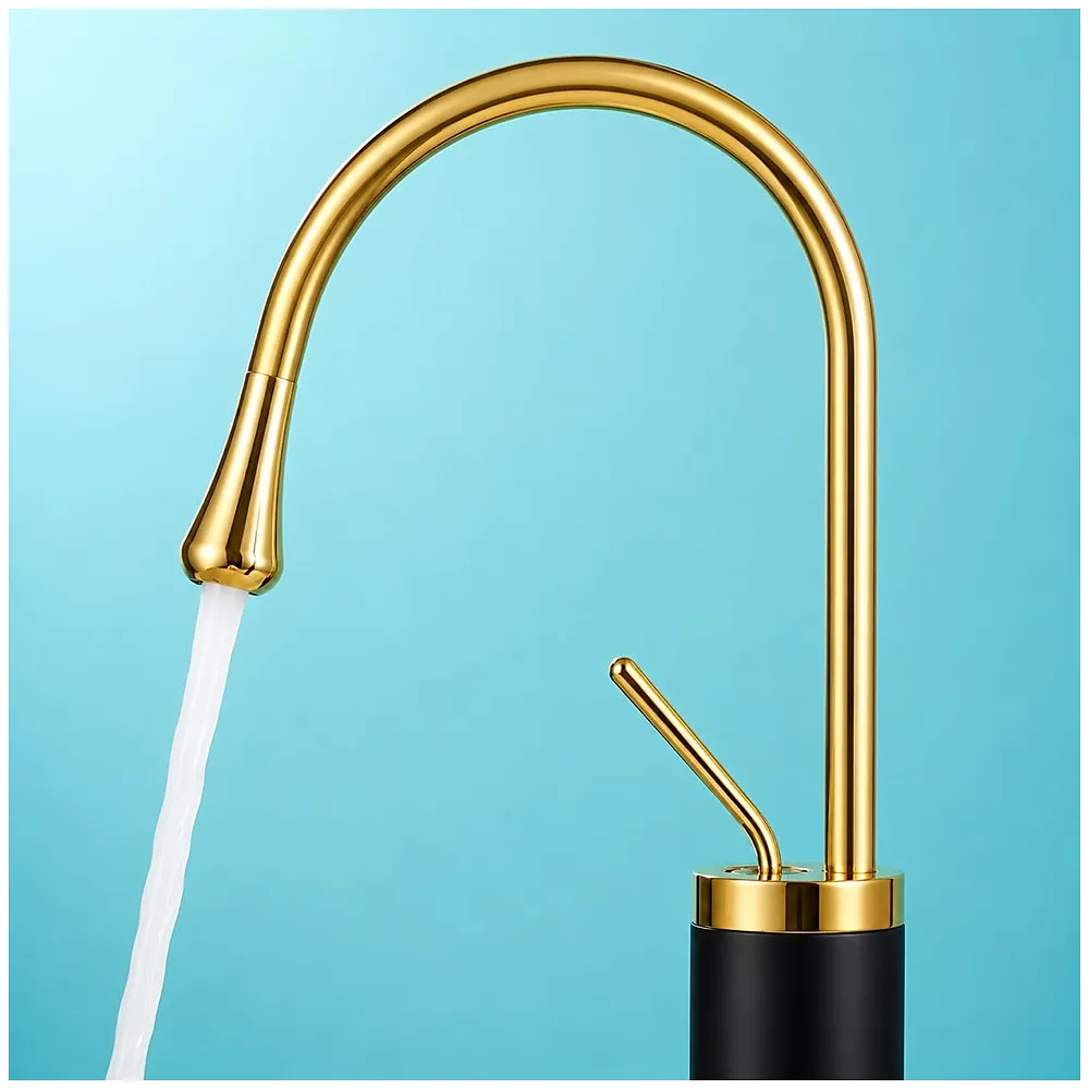 Black Gold Drop Basin Tap Faucet Mixer Tall Body 46 cm Hot Cold