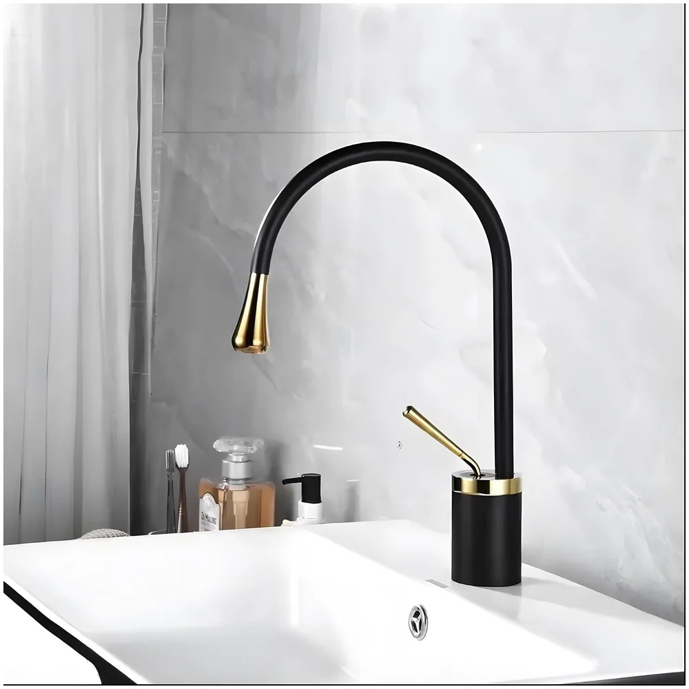 Black Gold Drop Mixer Hot and Cold Basin Tap Faucet Vessel Mount 38 Cm Sink Mixer Black Gold Colour Body for Basin Tap Faucet Bathroom Kitchen 38 Cm Height