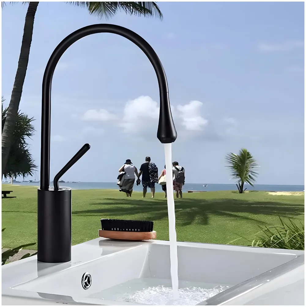 Black Drop Mixer Hot and Cold Basin Tap Faucet Vessel Mount 38 Cm Sink Mixer Black Colour Body for Basin Tap Faucet Bathroom Kitchen 38 Cm Height