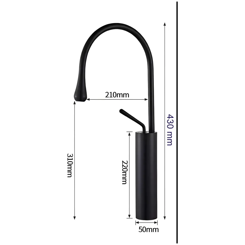 Black Drop Mixer Hot and Cold Basin Tap Faucet Sink Mixer Black Colour Tall Body for Basin Tap Faucet Bathroom Kitchen - 43 Cm Height